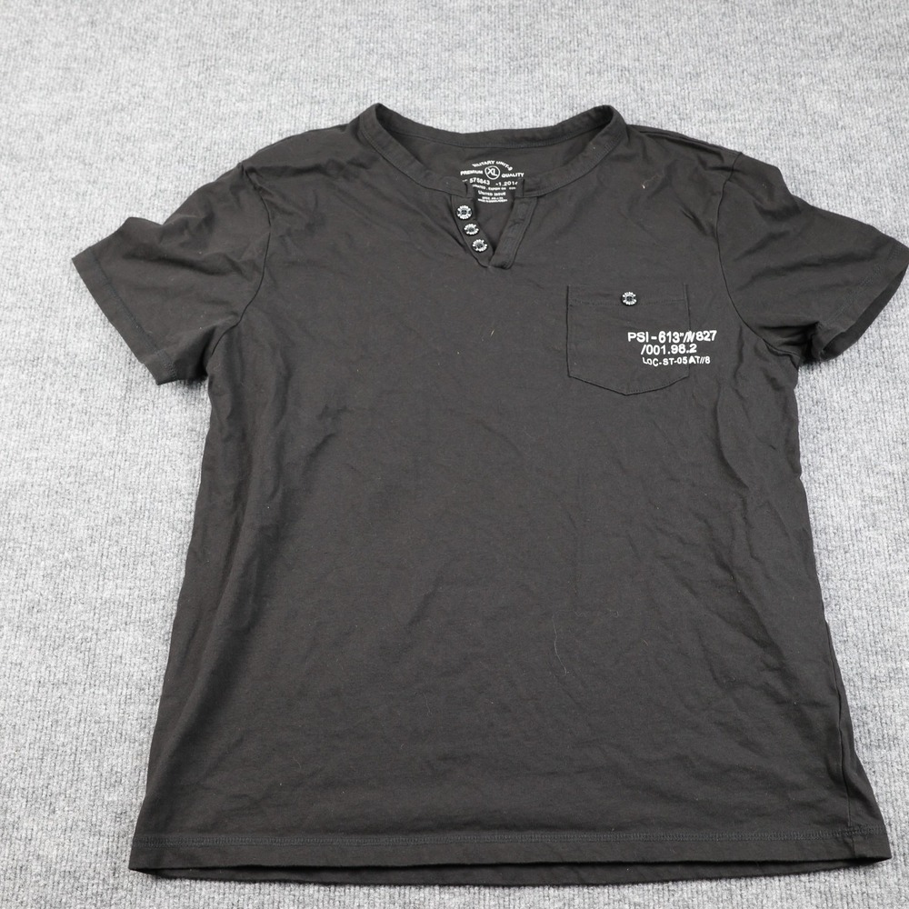 Military Unit-9 Shirt Kids XL Black Henley Pocket Graphic Tee Cotton Casual